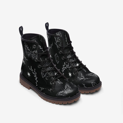 Celestial butterfly boots, black lace up shoes, witchy festival footwear