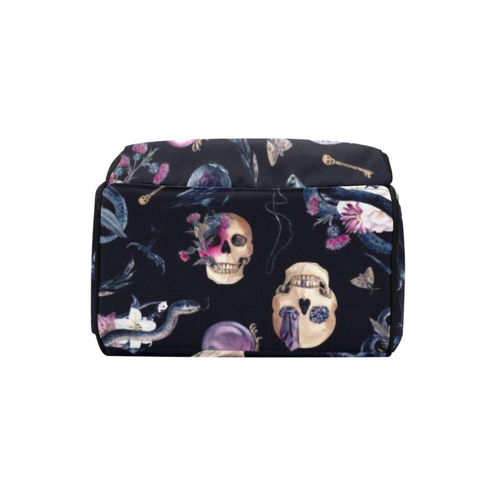 Occult Skull Backpack, Witchy Apothecary Bag, Gothic Diaper Organizer, Dark Fairycore Mom Gear, Mystical Potion Accessory, Vintage Skull Bag