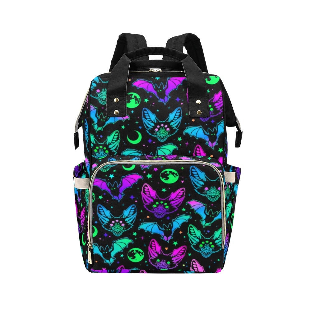 Neon Bat Print Backpack: Witchy Festival Rave Bag