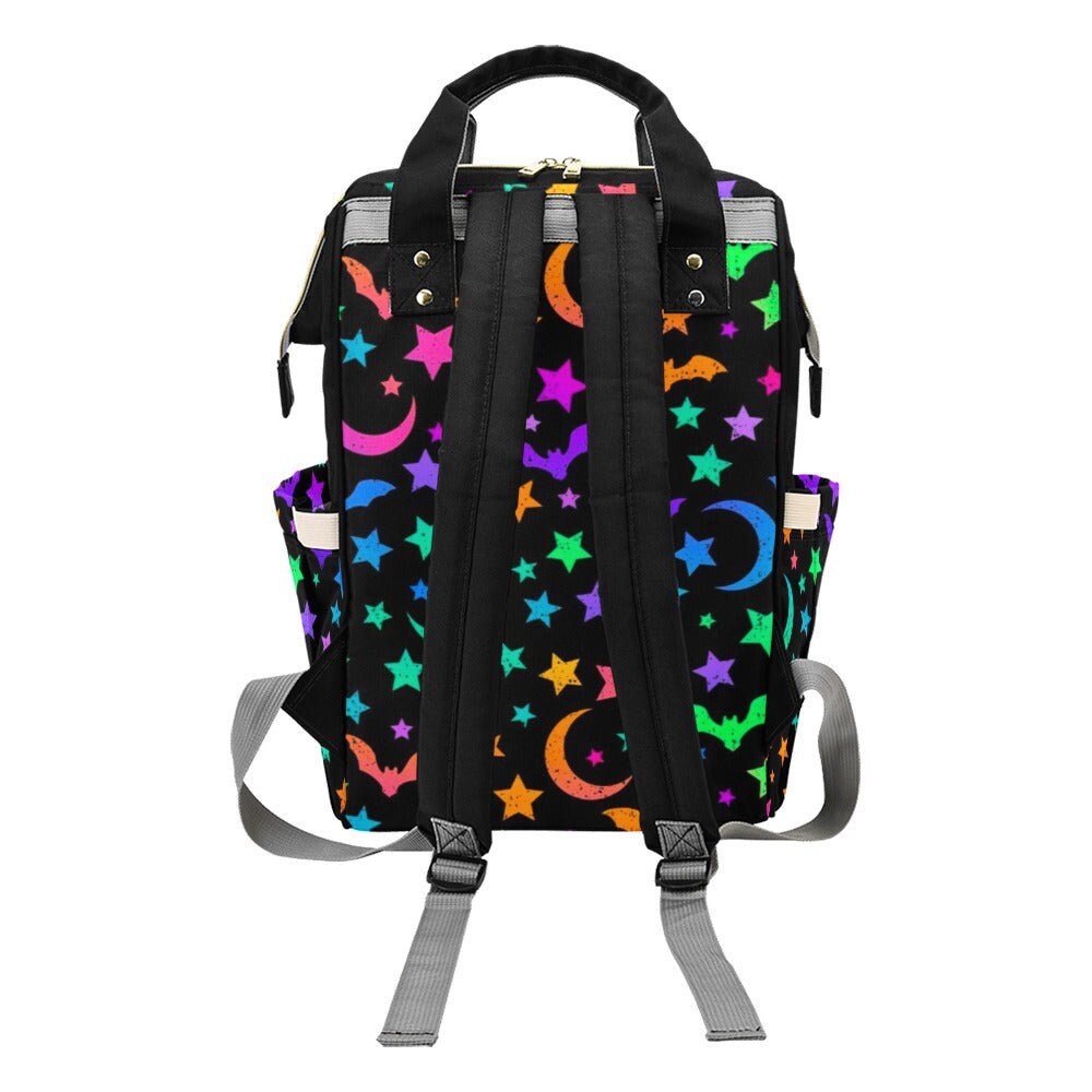 Neon Stars Backpack, Witchy Bat Bag, Alternative Celestial Backpack