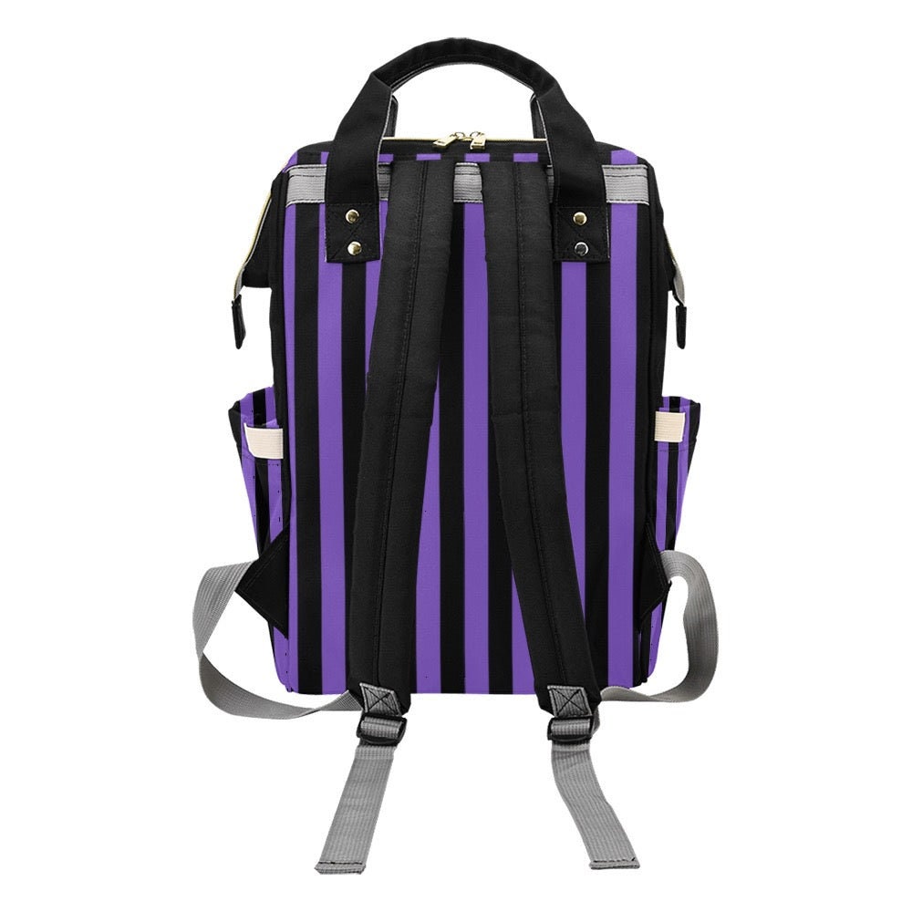 Purple Striped Backpack, Gothic Diaper Tote, Alternative Mom Gear, Witchy Organizer Bag, Spooky Cute Baby Gift, Pastel Goth Mom, Goth Style