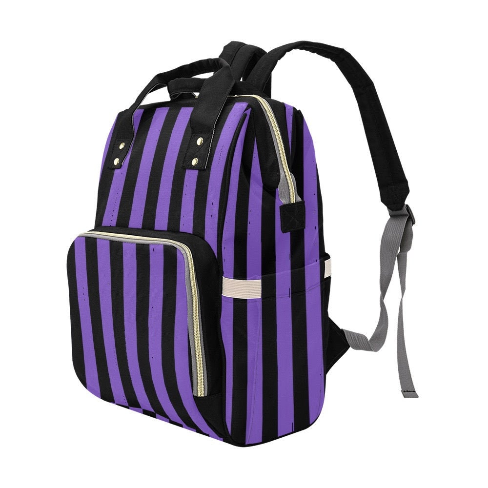 Purple Striped Backpack, Gothic Diaper Tote, Alternative Mom Gear, Witchy Organizer Bag, Spooky Cute Baby Gift, Pastel Goth Mom, Goth Style