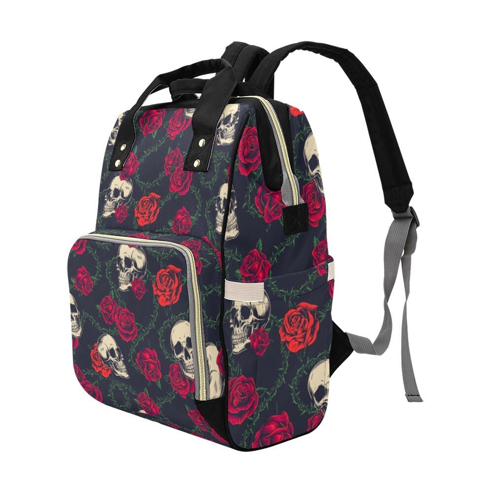 Skull Roses Backpack: Gothic Floral Witchy Satchel