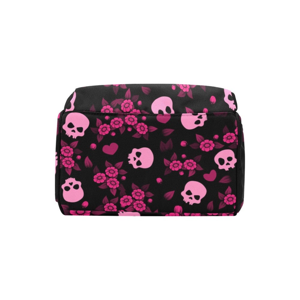 Pink Skull Backpack, Pastel Goth Diaper Bag, Dark Fairycore Organizer, Gothic Floral Skulls, Emo Punk Mom Bag, Edgy Alt Accessory,Skull Gear