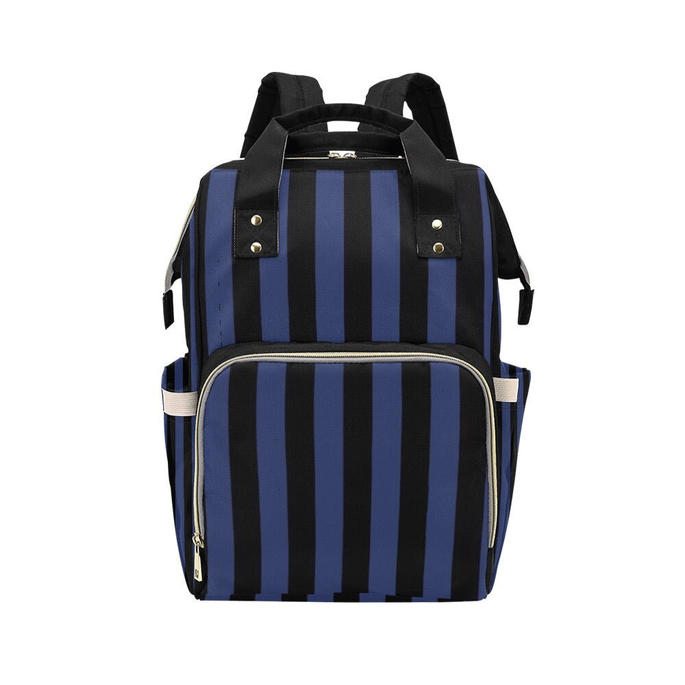 Gothic Striped Backpack, Dark Academia Diaper Bag, Blue Black Emo Gear, Witchy Mom Organizer, Grunge Stripe Print,Punk Accessory,Alt Mom Bag