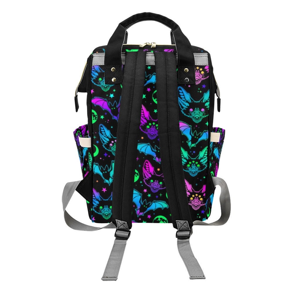 Neon Bat Print Backpack: Witchy Festival Rave Bag
