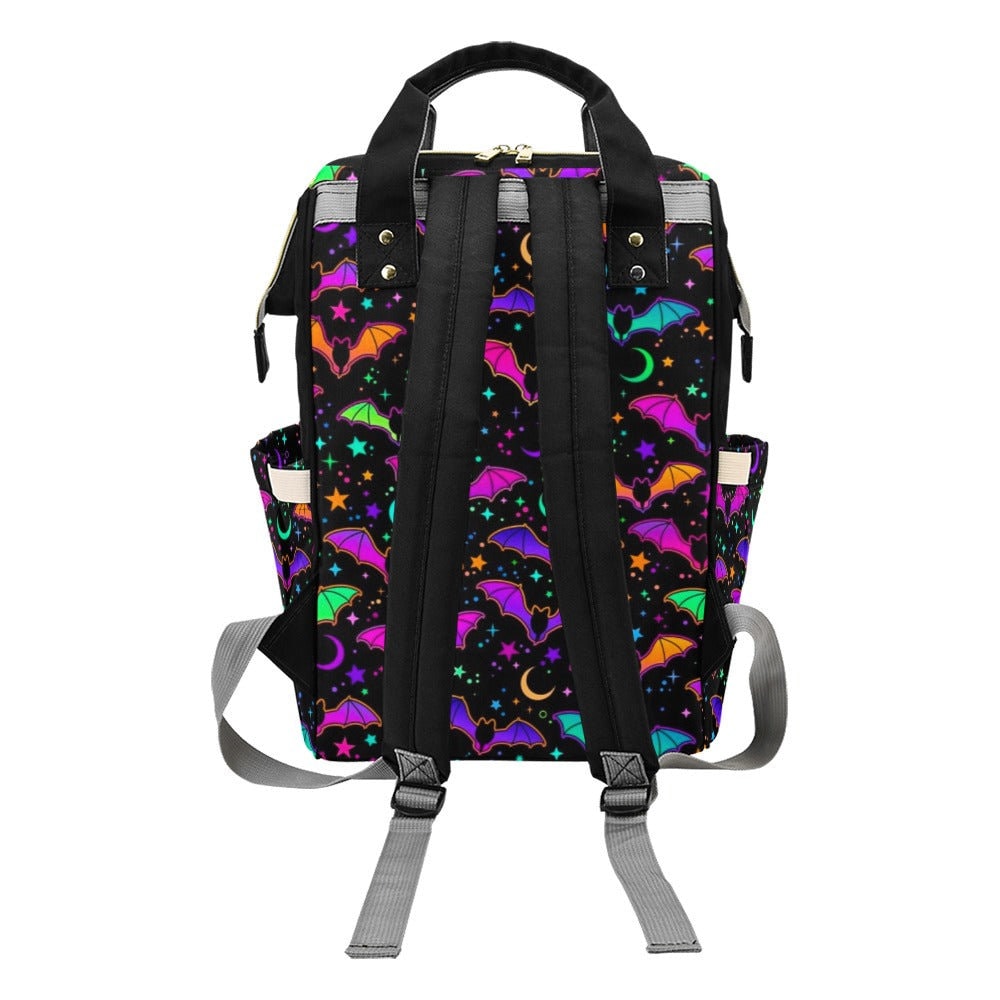 neon cat rave backpack, cyberpunk festival bag, luminous kitty satchel, kawaii neon accessory, glow in dark backpack, pastel cyber ravewear