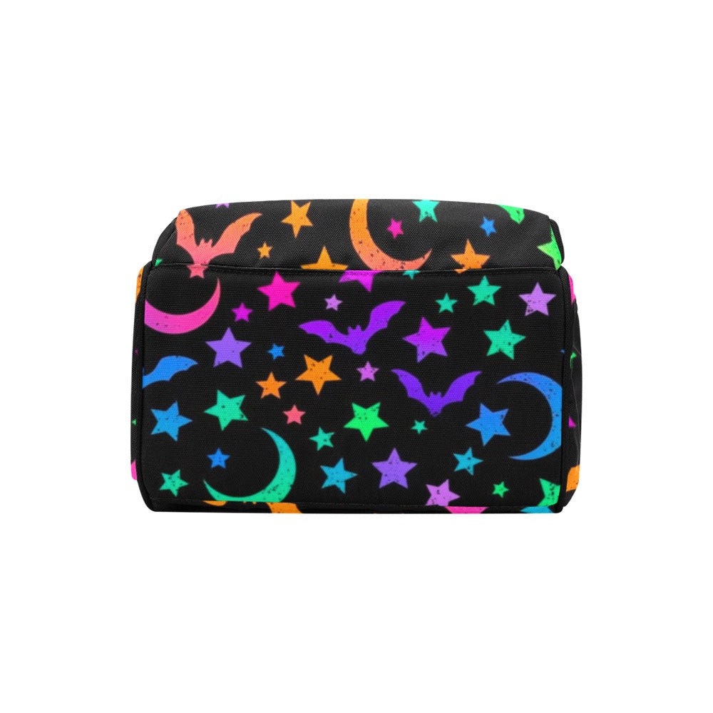 Neon Stars Backpack, Witchy Bat Bag, Alternative Celestial Backpack