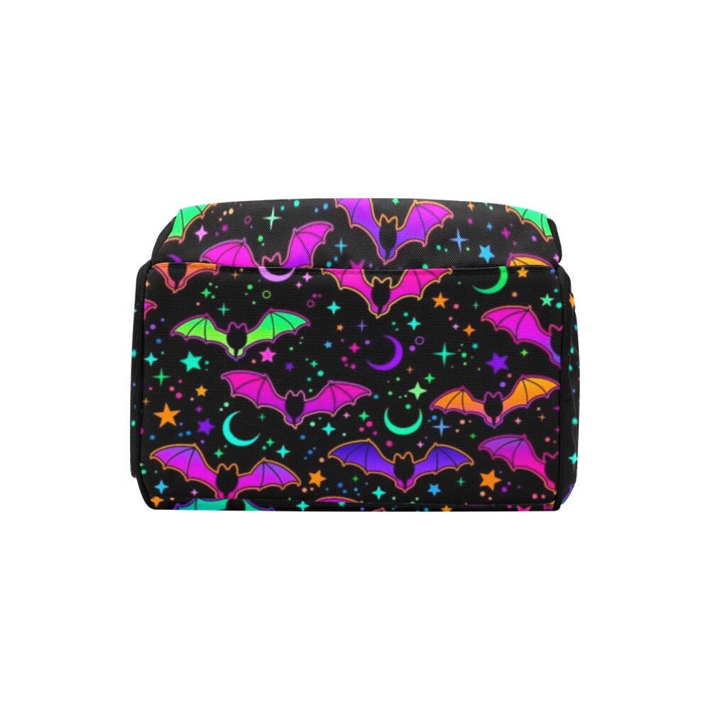 neon cat rave backpack, cyberpunk festival bag, luminous kitty satchel, kawaii neon accessory, glow in dark backpack, pastel cyber ravewear