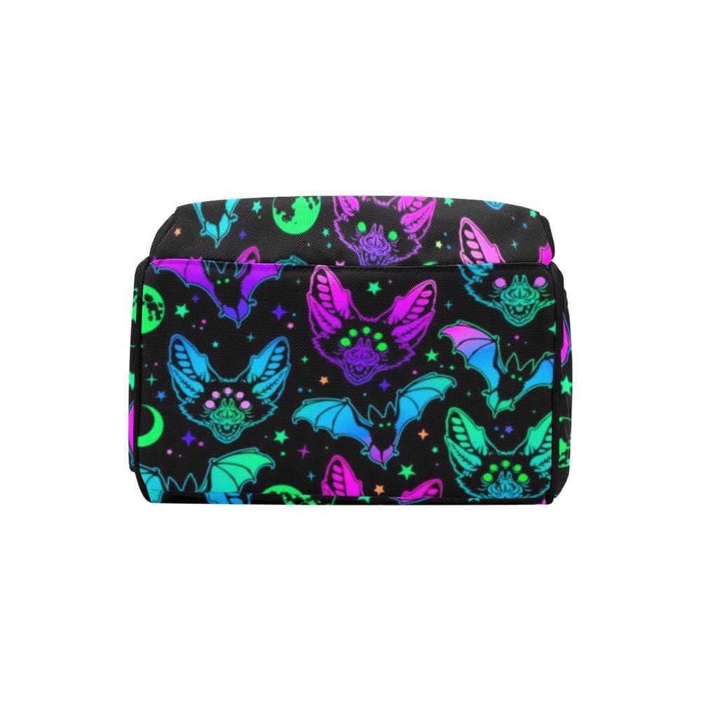 Neon Bat Print Backpack: Witchy Festival Rave Bag