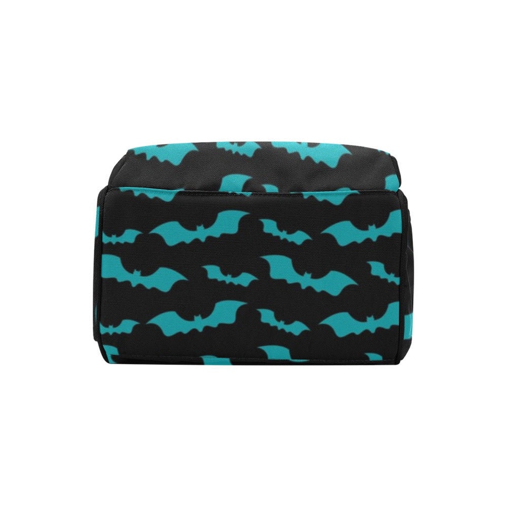 Teal Bat Diaper Backpack, Gothic Baby Bag with Halloween Bat Print