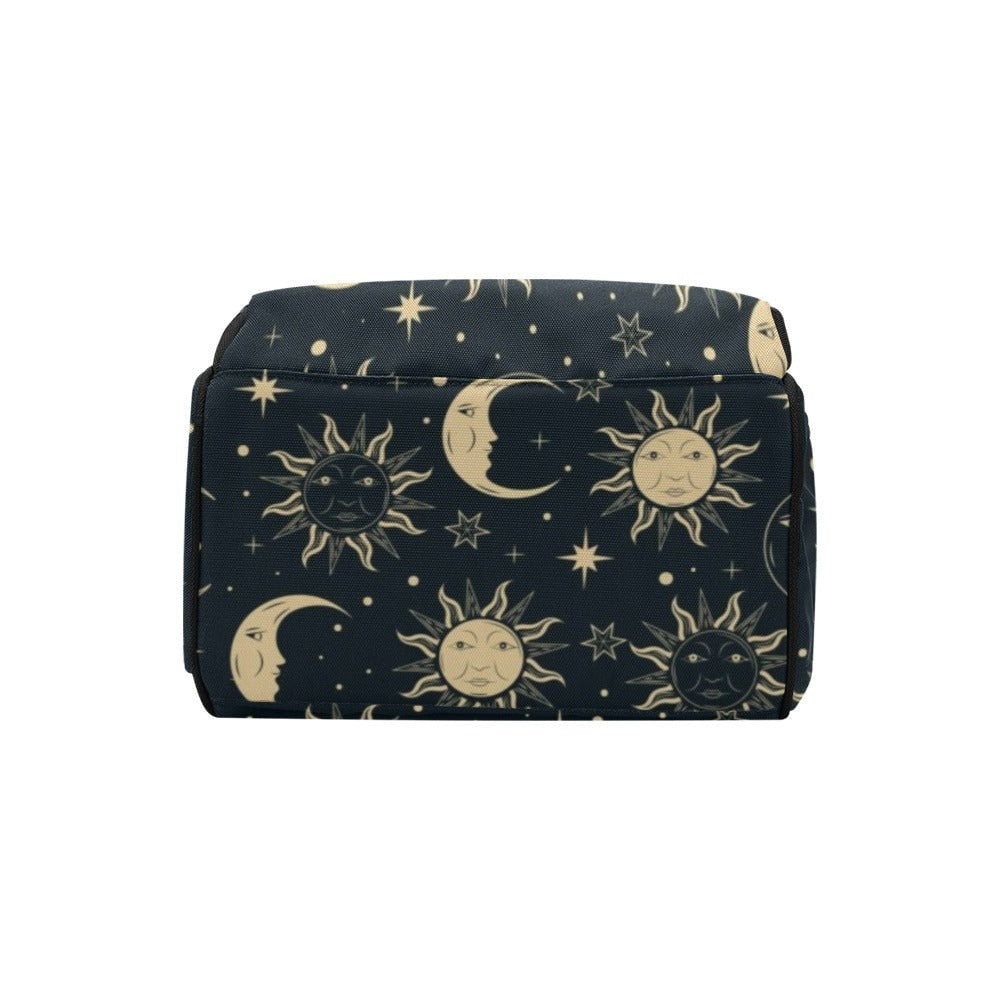 Celestial sun moon backpack, mystical diaper bag for moms, gothic witchy baby tote, starry night travel bag, moon phases celestial gift idea