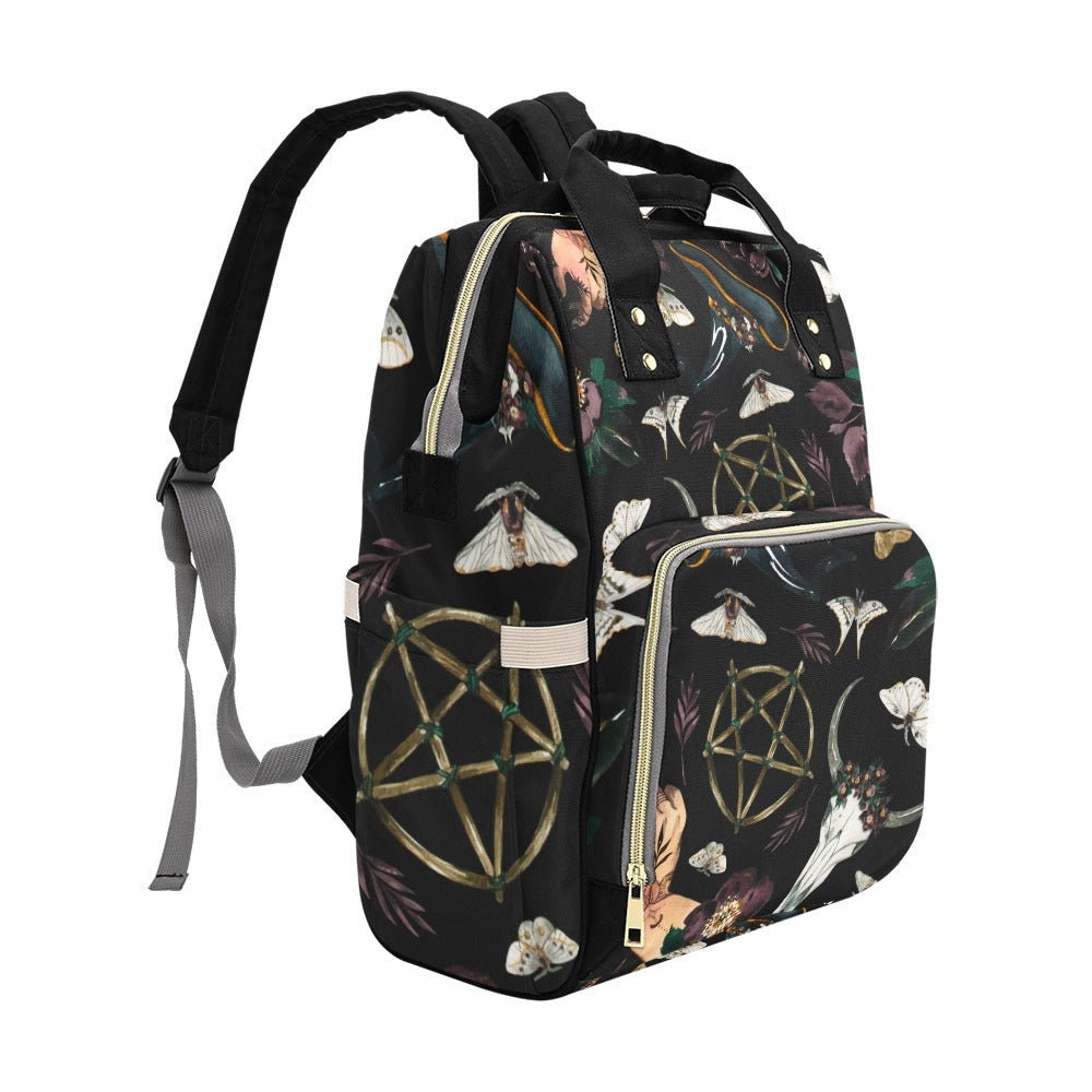 Pentagram Witchy Bag, Dark Moth Backpack, Gothic Diaper Bag, Occult Baby Gift,Witchcraft Mom Gift, Dark Fairycore Bag,Celestial Mom Backpack