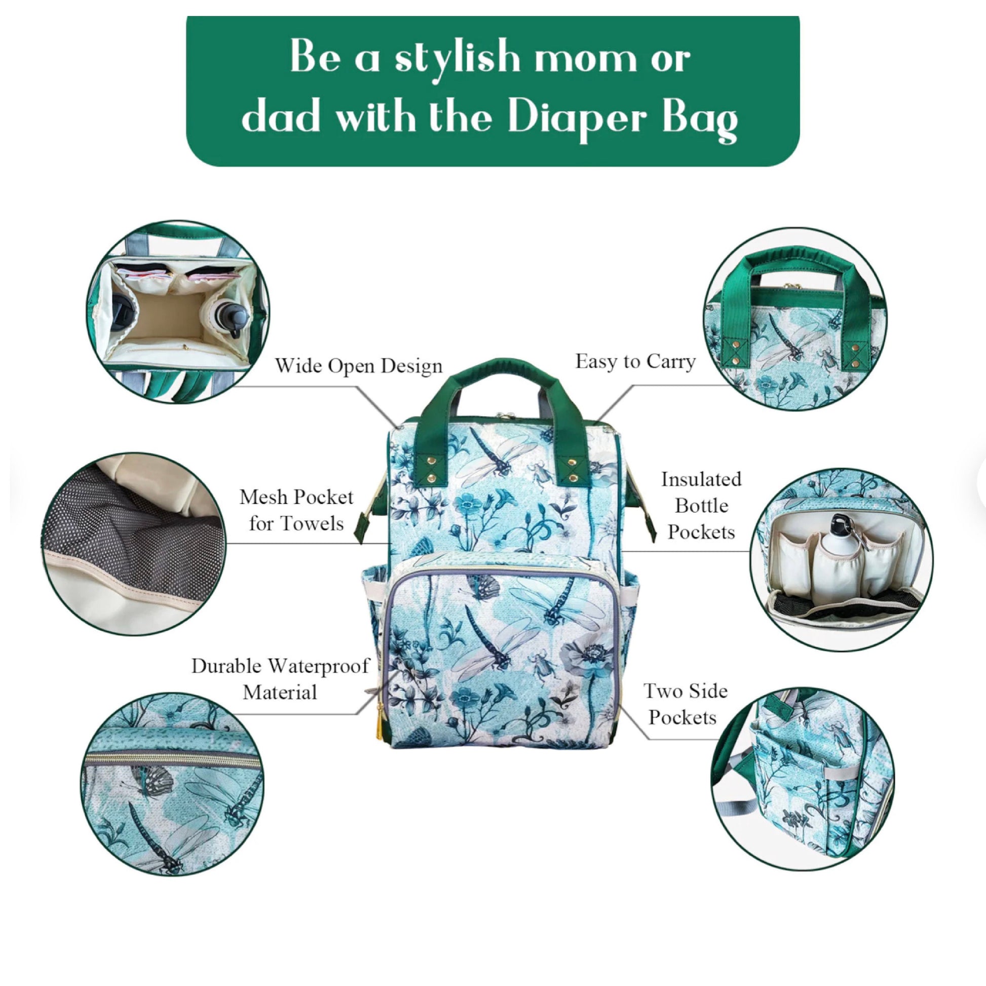 Wicca witch black Celestial Sun moon star Mommy backpack, Astrology boho New Mom Large utility large Waterproof Diaper Bag, postpartum gift