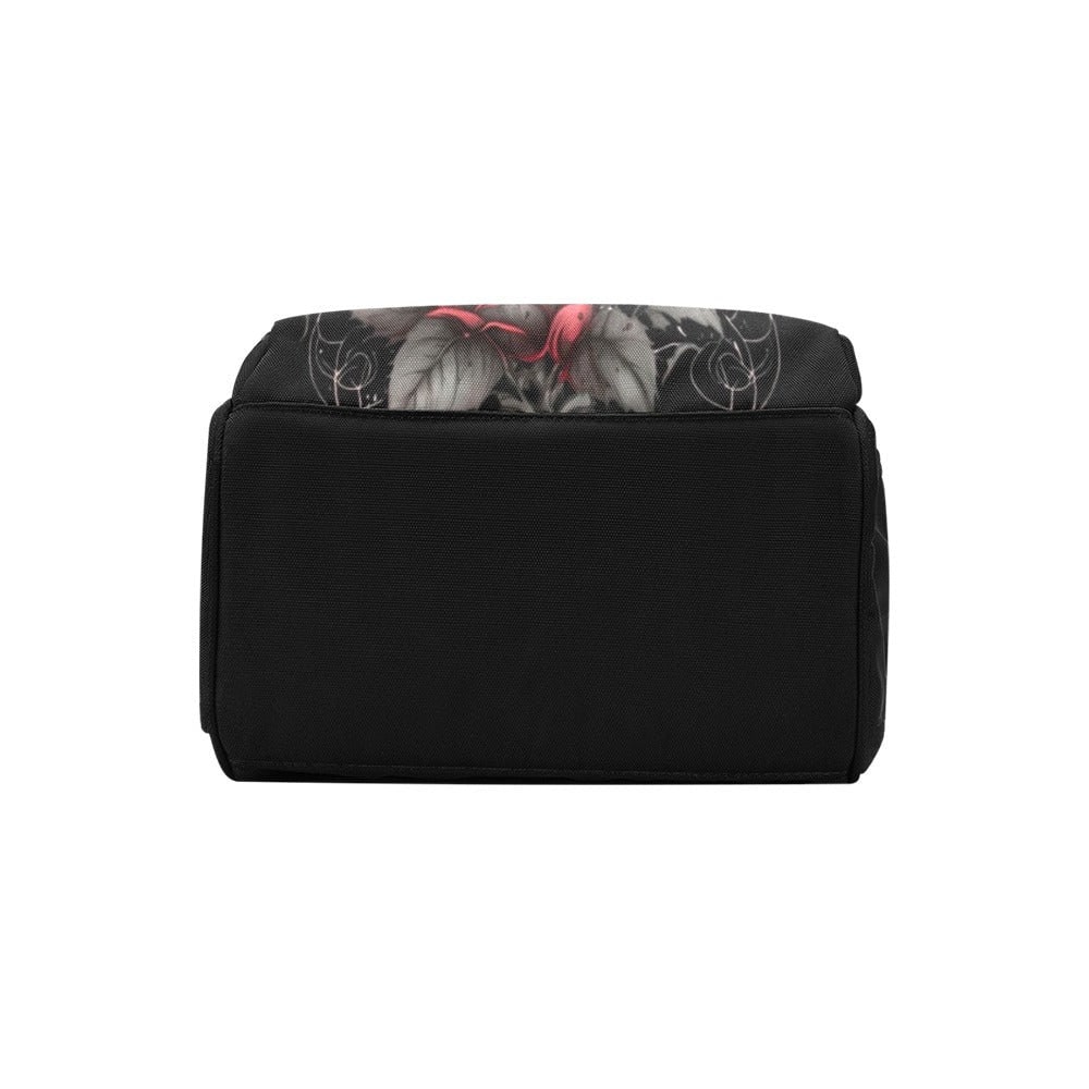 Gothic Mom Backpack, Bat Diaper Bag, Skull Roses Baby Bag, Dark Goth Nursery Backpack, Alternative Spooky Bag for Trendy Goth Moms