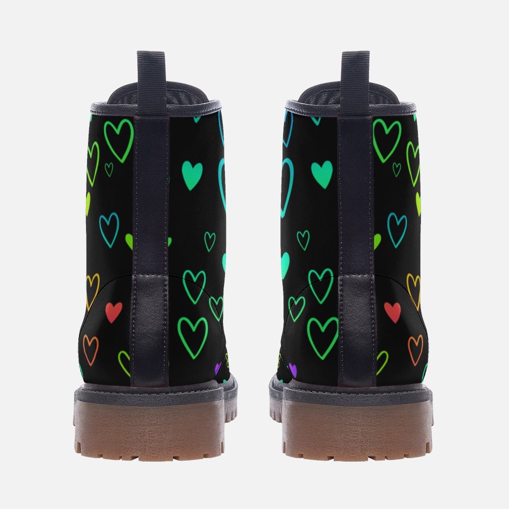 Rainbow heart combat boots, pride lace up rave shoes, pastel vibe