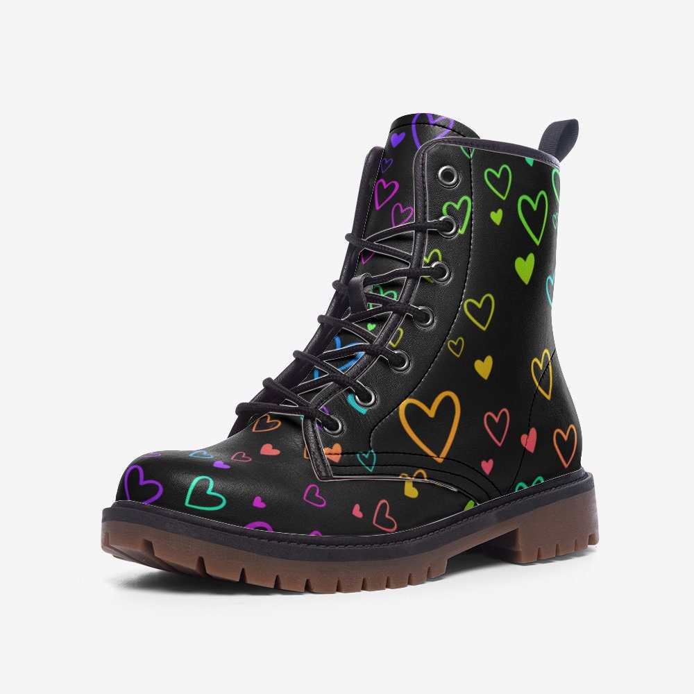 Rainbow heart combat boots, pride lace up rave shoes, pastel vibe