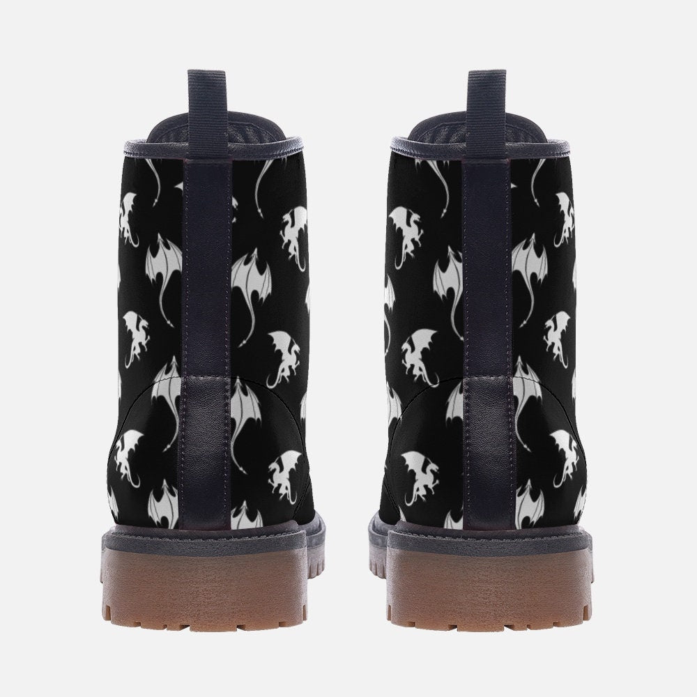 White dragon combat boots, fantasy lace up shoes, festival cosplay