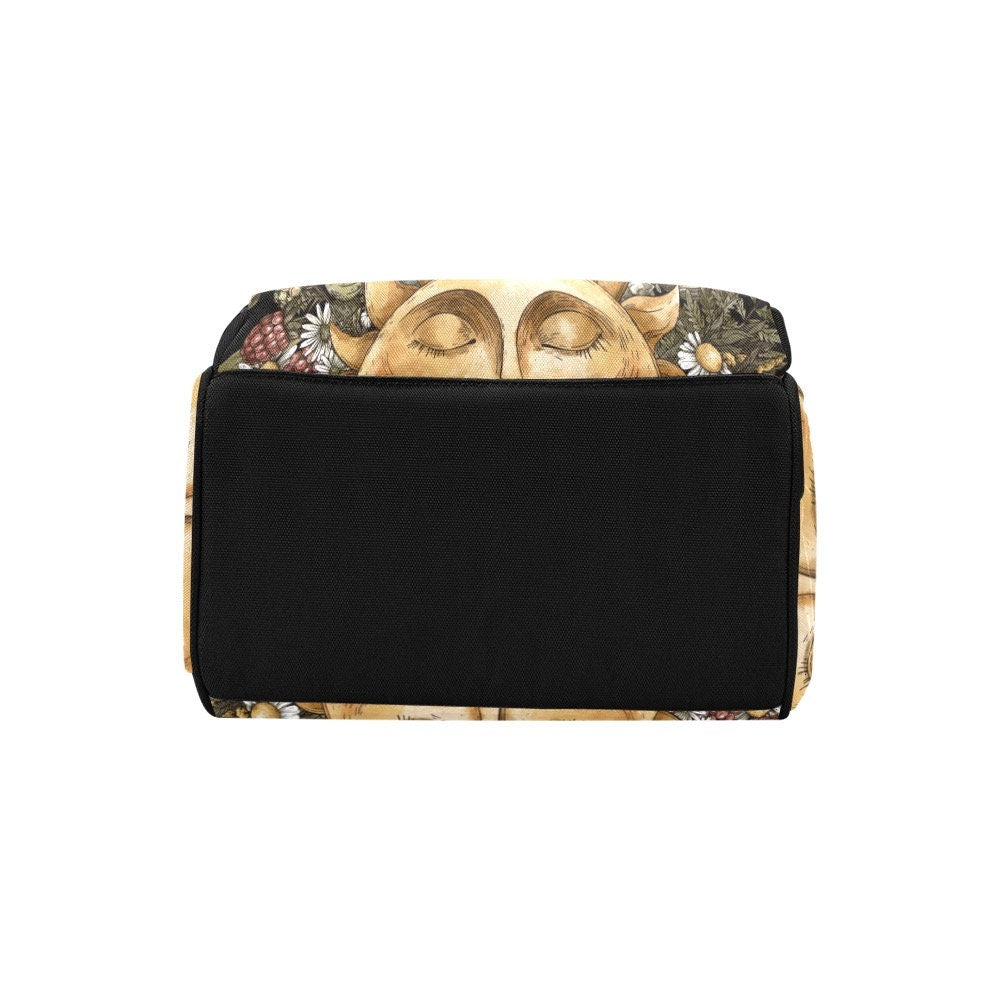 Sun and herbs backpack, celestial nature diaper bag, botanical witch travel backpack, herbal print school satchel,mystical celestial mom bag