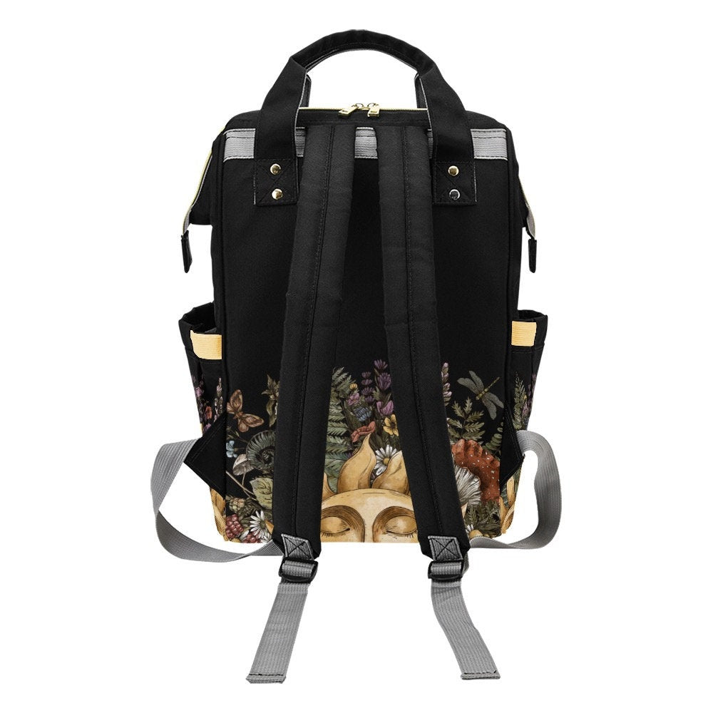 Celestial Sun Backpack, Botanical Witchy Bag, Dark Fairycore Diaper, Mystical Forest Print,Cottagecore Festival Gear,Alt Astrology Accessory