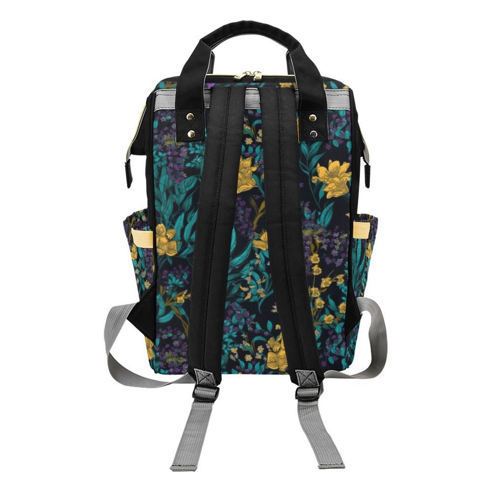 Dark floral print backpack, witchy botanical bag, cottagecore school bag
