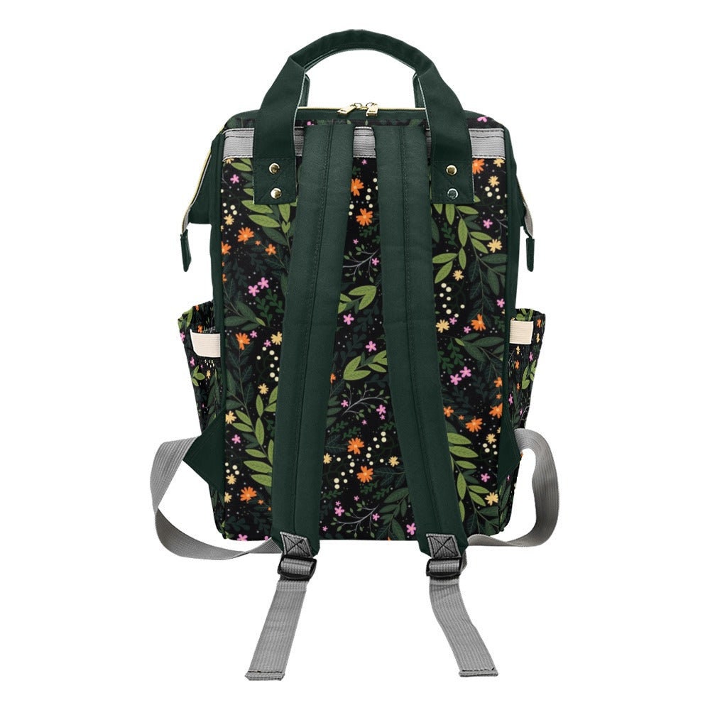 Dark Floral Backpack Diaper Bag, Forest Botanical Mom Gear, Cottagecore Baby Organizer, Woodland Flowers Bag, Boho Nature Mom Gift, Mom Pack