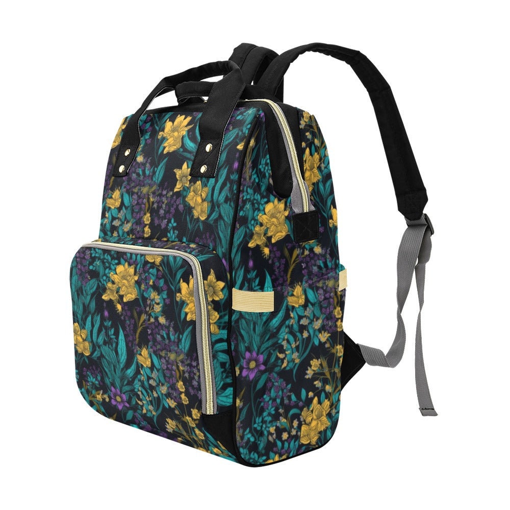 Dark floral print backpack, witchy botanical bag, cottagecore school bag