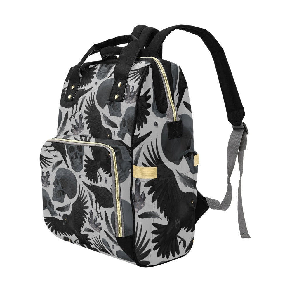 Skull Crow Backpack, Gothic School Bag, Witchy Diaper Bag Gift