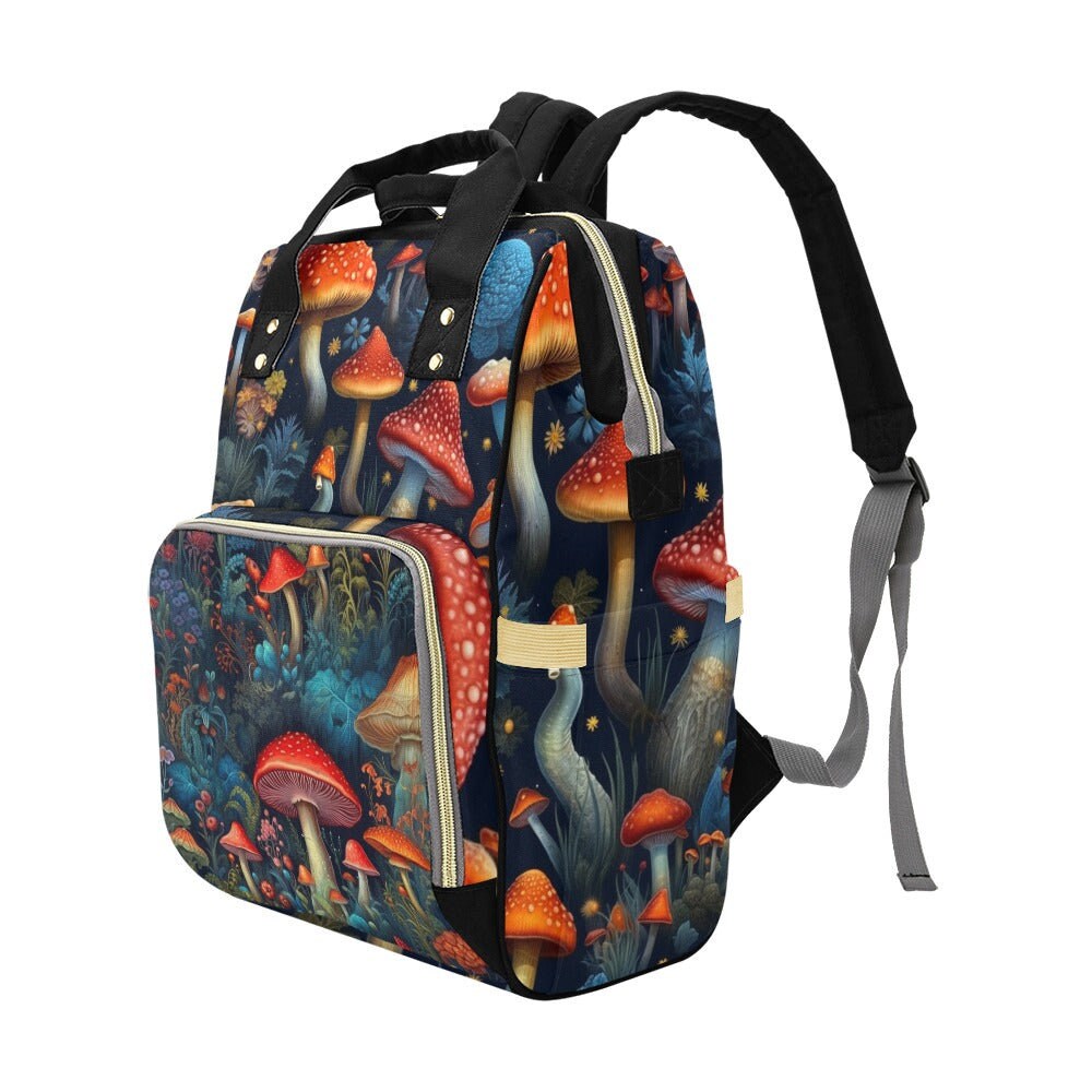 Mushroom forest backpack, enchanted fungi diaper bag, cottagecore mushroom travel backpack,fantasy woodland school satchel,fairycore mom bag