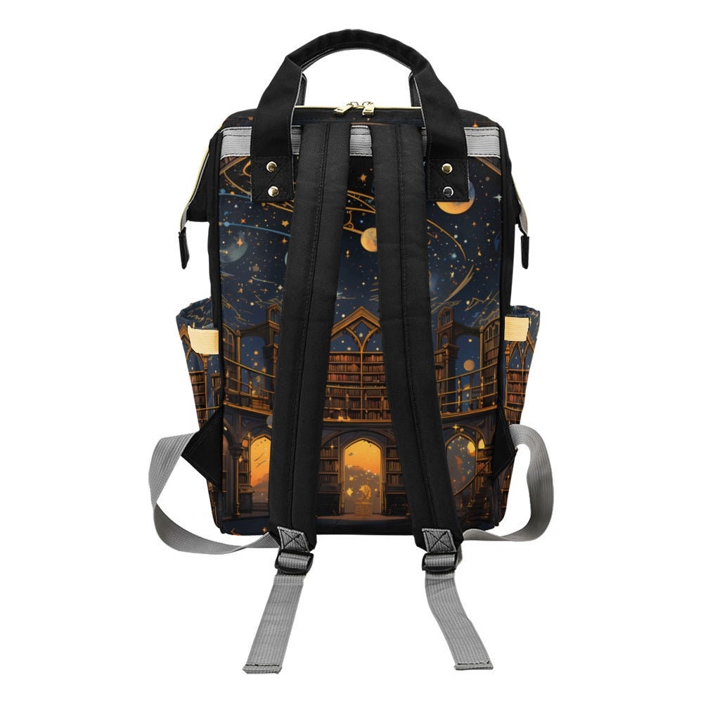 Celestial Library Backpack, Dark Academia Diaper Bag, Vintage Book Print, Mystical Scholar Bag, Gothic Organizer, Cosmic Mom Accessory