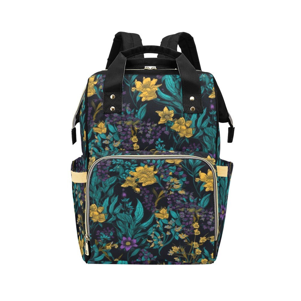 Dark floral print backpack, witchy botanical bag, cottagecore school bag