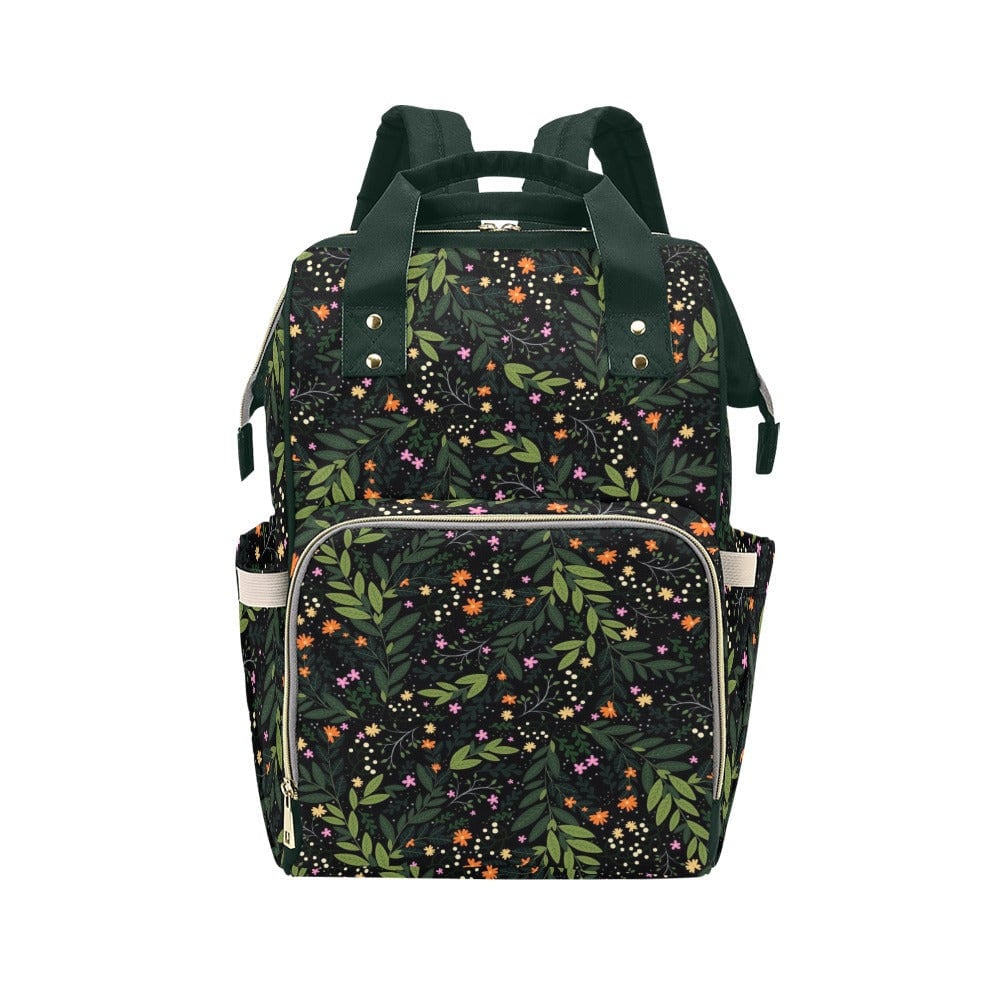 Dark Floral Backpack Diaper Bag, Forest Botanical Mom Gear, Cottagecore Baby Organizer, Woodland Flowers Bag, Boho Nature Mom Gift, Mom Pack