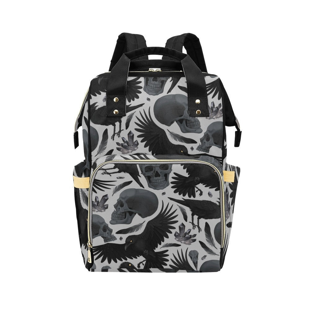 Diaper Bag Backpack, Raven Skull Goth Mom Backpack, Baby Travel Nursery Organizer