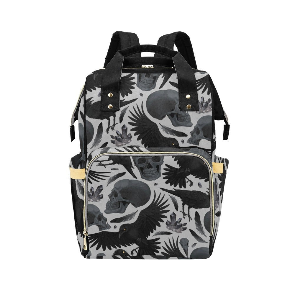 Diaper Bag Backpack, Raven Skull Goth Mom Backpack, Baby Travel Nursery Organizer