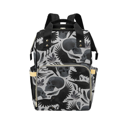 Diaper Bag Backpack, Raven Skull Goth Mom Backpack, Baby Travel Nursery Organizer