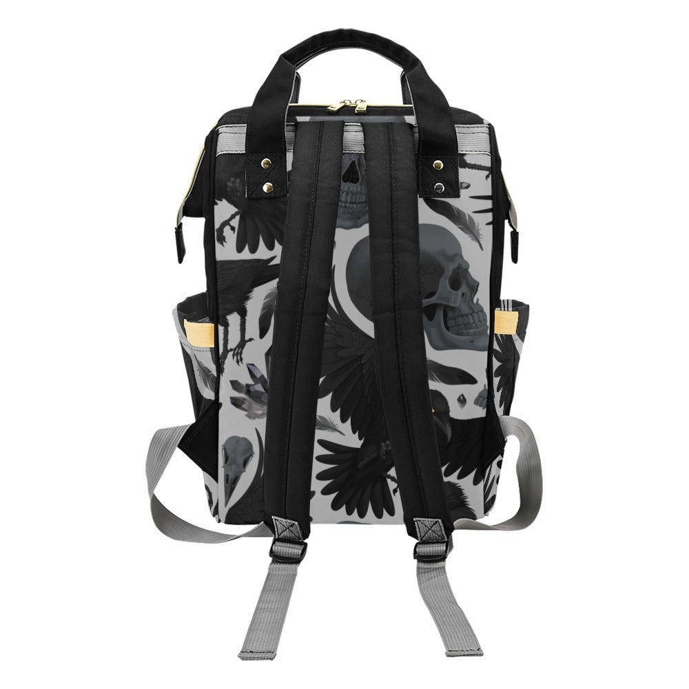 Diaper Bag Backpack, Raven Skull Goth Mom Backpack, Baby Travel Nursery Organizer