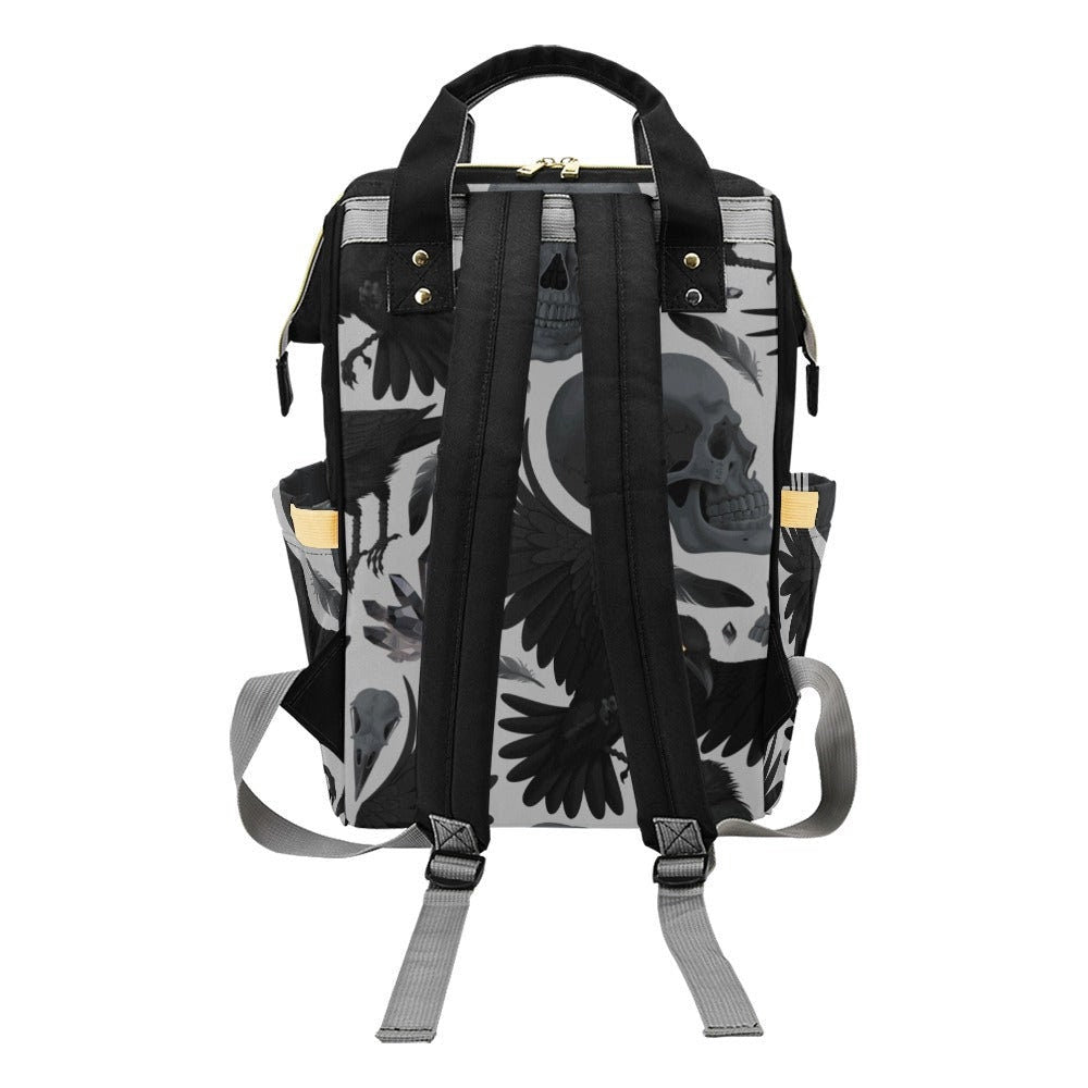 Diaper Bag Backpack, Raven Skull Goth Mom Backpack, Baby Travel Nursery Organizer