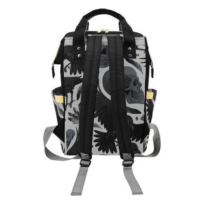 Diaper Bag Backpack, Raven Skull Goth Mom Backpack, Baby Travel Nursery Organizer