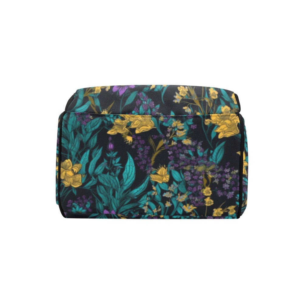 Dark floral print backpack, witchy botanical bag, cottagecore school bag