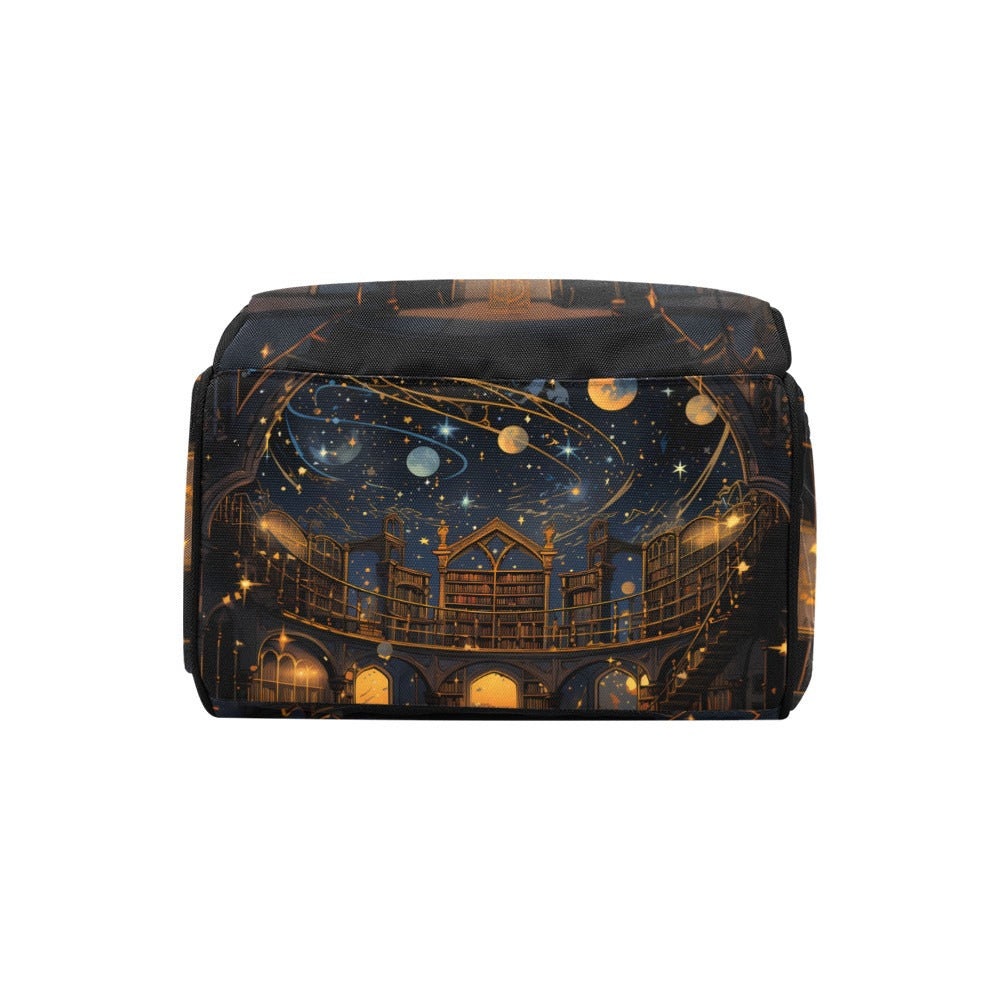 Celestial Library Backpack, Dark Academia Diaper Bag, Vintage Book Print, Mystical Scholar Bag, Gothic Organizer, Cosmic Mom Accessory