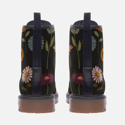Dark Floral Combat Boots, Gothic Cottagecore Vegan Leather, Fairycore Shoes, Vintage Botanical Boots