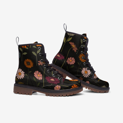 Dark Floral Combat Boots, Gothic Cottagecore Vegan Leather, Fairycore Shoes, Vintage Botanical Boots