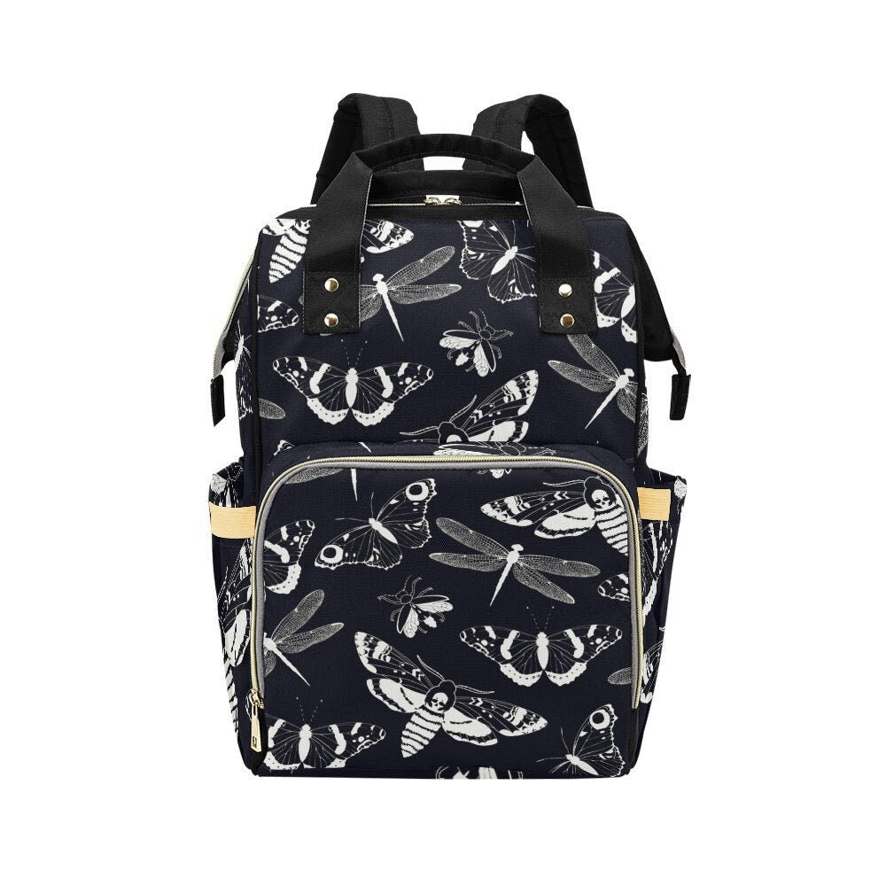 Gothic Moth Backpack, Dragonfly Witchy Bag, Dark Fairycore Organizer, Occult Insect Print, Mystical Mom Gear, Alt Festival Diaper Bag