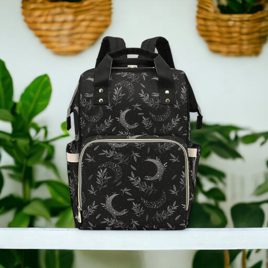 Wicca witch black Celestial Sun moon star Mommy backpack, Astrology boho New Mom Large utility large Waterproof Diaper Bag, postpartum gift