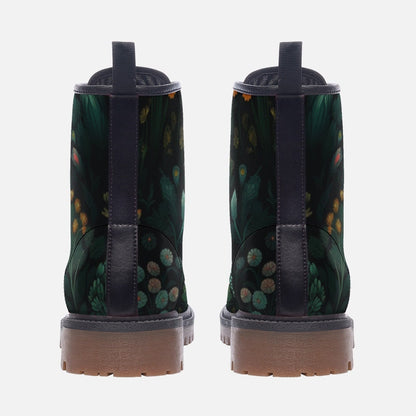 Botanical Forest Combat Boots, Fairycore Vegan Leather Shoes, Gothic Floral Festival Footwear