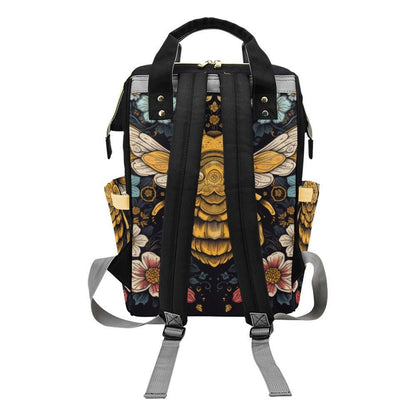 Golden Bee Print Diaper Backpack, Cottagecore Botanical Organizer Bag for Moms and Dads