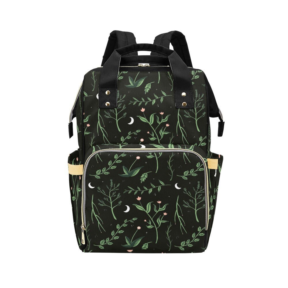 Botanical moon phases backpack, witchy diaper bag for moms, celestial plant print travel bag,cottagecore nature backpack,mystical school bag