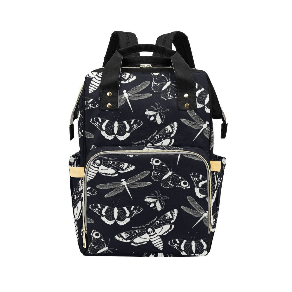 Black & White Moths Backpack: Witchy Academia Diaper Bag