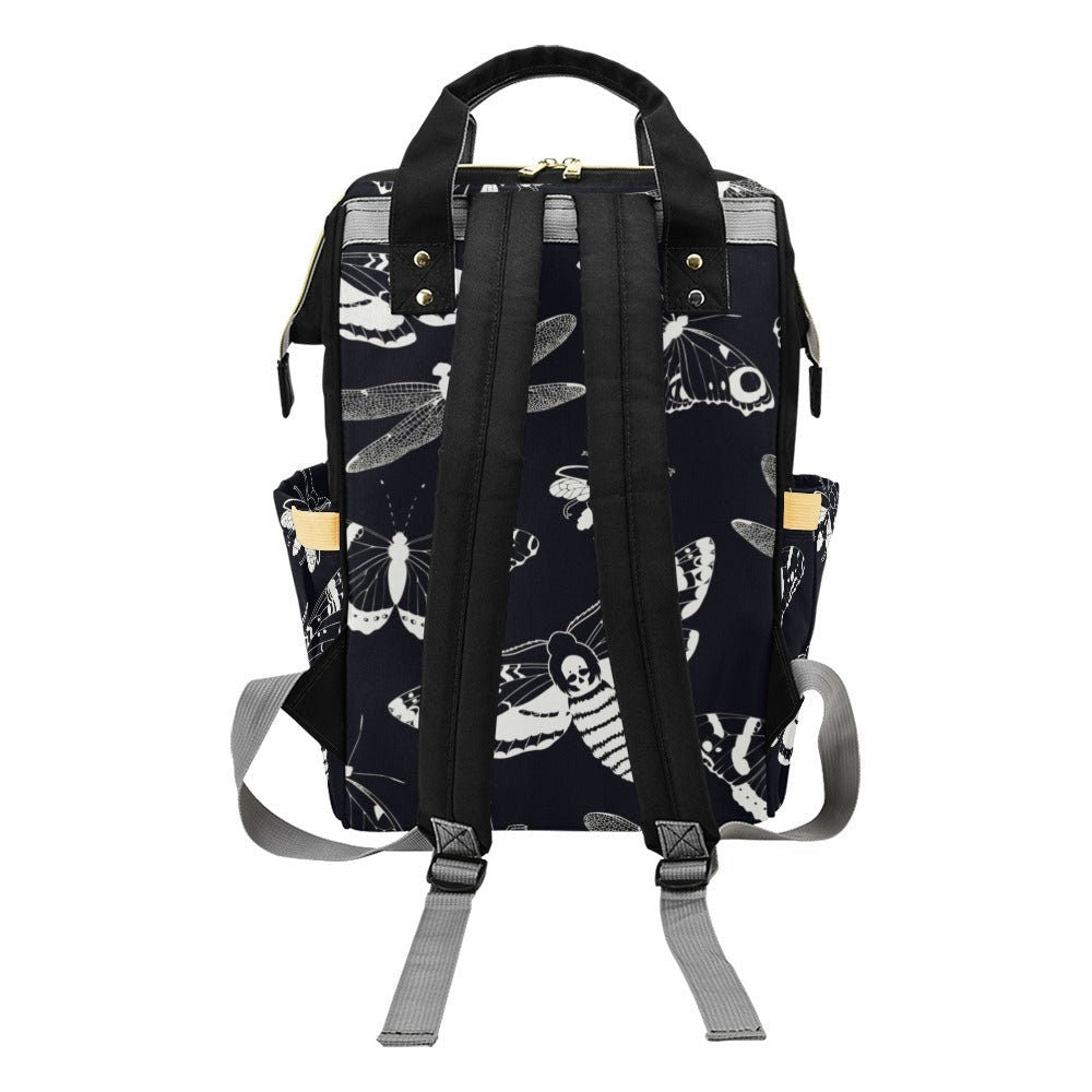 Black & White Moths Backpack: Witchy Academia Diaper Bag