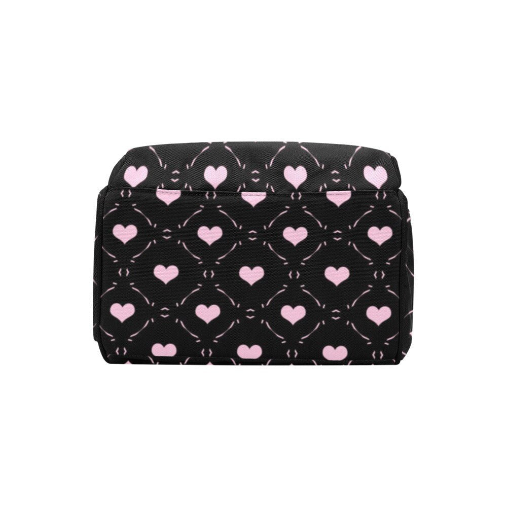 Pink Heart Diaper Backpack for Moms with Soft Gothic Love Print